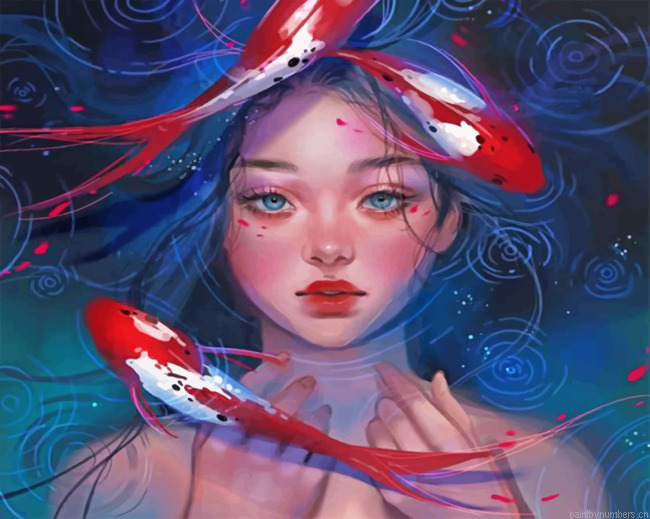 Asian Girl And Koi Fish Painting By Numberss.png