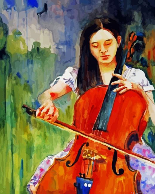 Asian Girl Playing Vioncelo Painting By Numbers.png