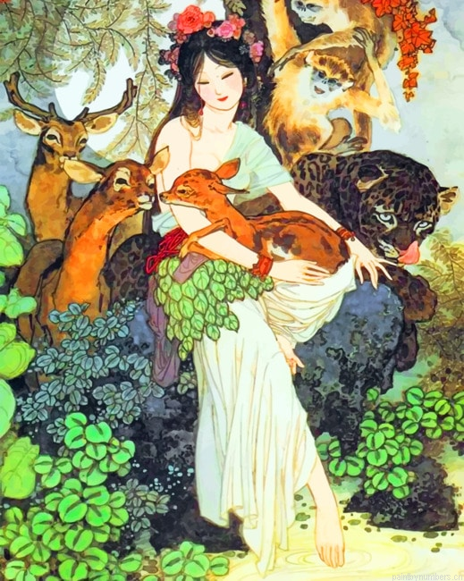 Asian Woman And Stag Painting By Numberss.png