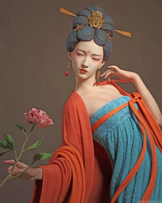 Asian Woman Holding A Flower Painting By Numberss.png