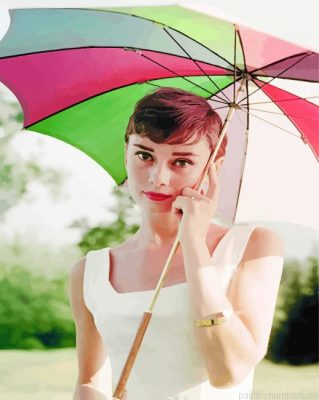 Audrey Hepburn With Umbrella Painting By Numbers.png