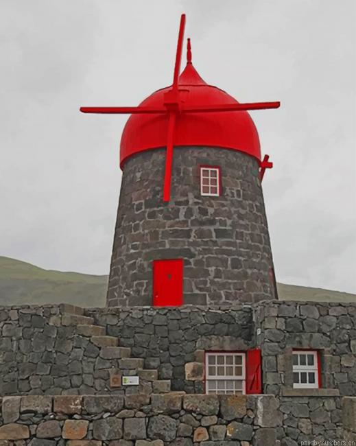 Azores Buildings Windmill Painting By Numberss.png