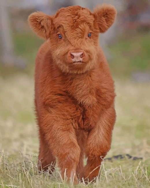 Baby Brown Cow Animals Painting By Numberss.png