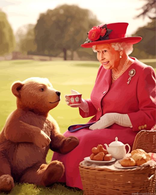 Baby Paddington And Queen Elizabeth Picnic Painting By Numberss.png