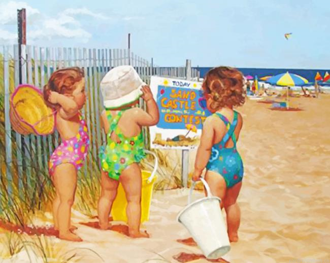 Baby Sisters On The Beach Painting By Numberss.png