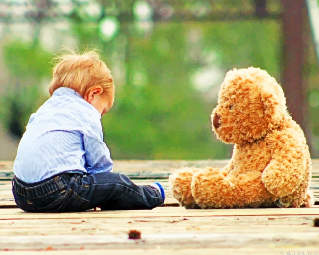 Baby With Teddy Bear Painting By Numberss.png