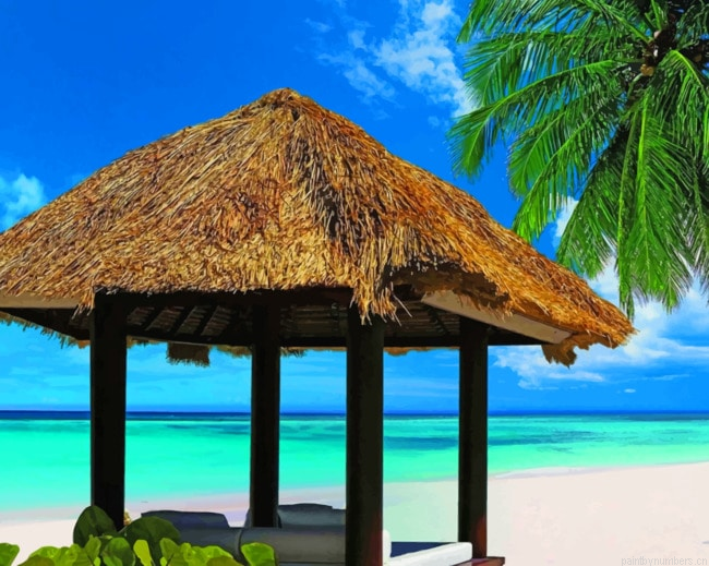Beach Hut And Palm Tree Seascapes Painting By Numberss.png