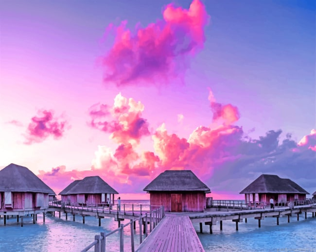 Beach Huts In The Maldives Islands Painting By Numbers.png