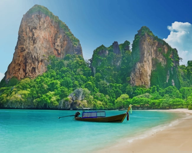 Beach Island Mountains Seascapes Painting By Numberss.png