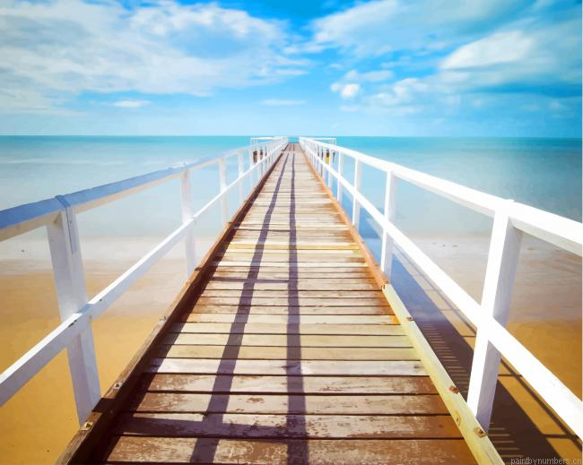 Beach With Horizon Line Bridge Seascapes Painting By Numberss.png