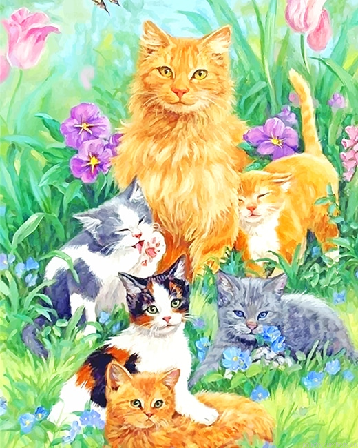 Beautiful Cat Family Animals Painting By Numbers.png