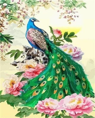Beautiful Green Peacock Birds Painting By Numbers.png