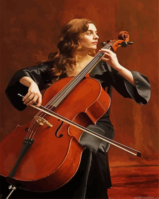 Beautiful Woman Playing Celo Painting By Numbers.png