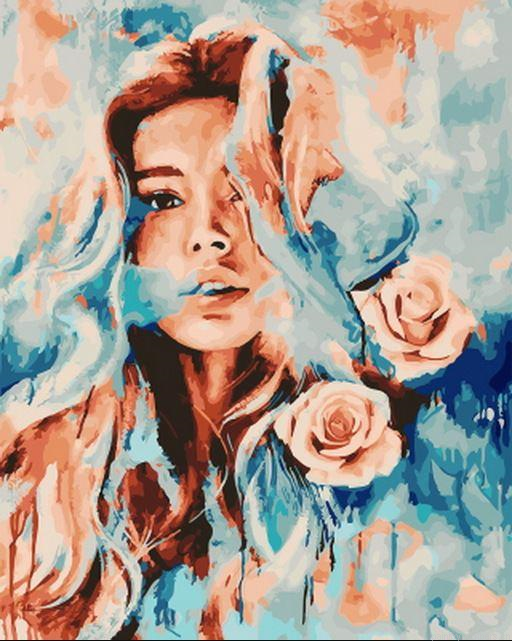 Beauty Woman With Roses Painting By Numbers.png