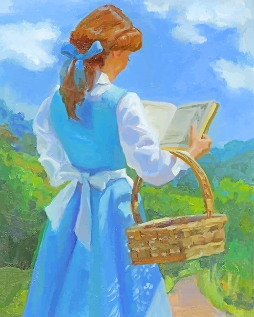 Belle Disney Princess Reading Book Animations Painting By Numberss.png