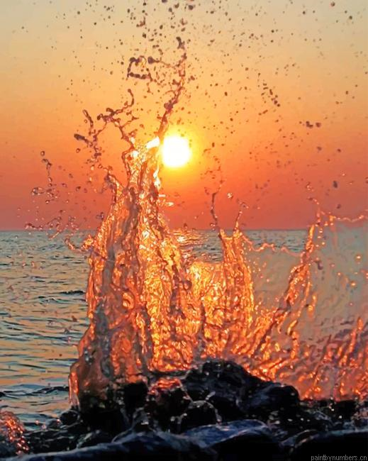 Big Wave Sunset Seascapes Painting By Numberss.png