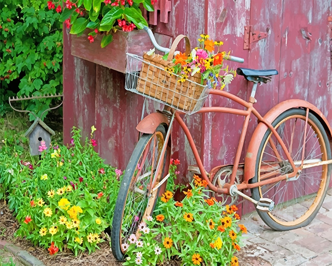 Bike With Flower Basket Painting By Numberss.png