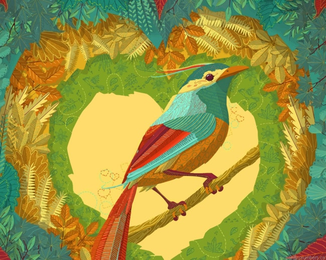 Bird And Leaves Art Illustrations Painting By Numberss.png