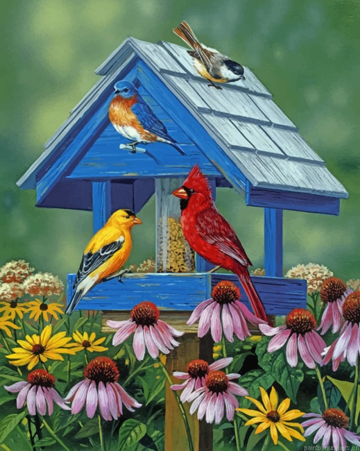 Birds In Tiny Wooden House Painting By Numberss.png
