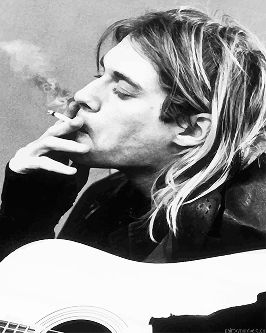 Black And White Kurt Cobain Smoking Painting By Numberss.png