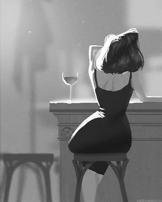 Black And White Lonely Woman Painting By Numberss.png