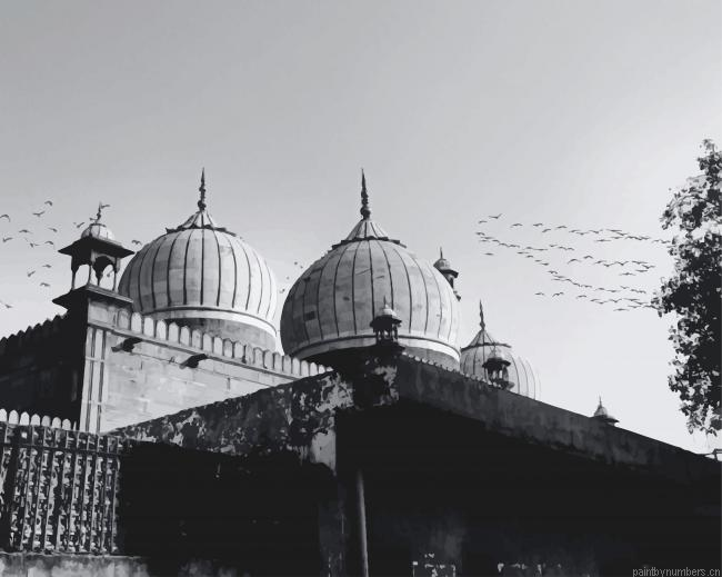 Black And White Mosque Photography Buildings Painting By Numberss.png