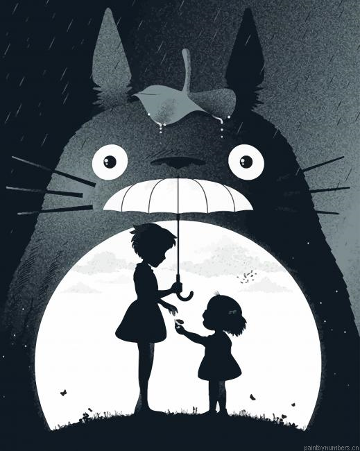 Black And White My Neighbor Totoro Animations Painting By Numberss.png