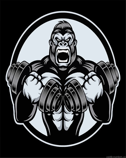 Black And White Strong Gorilla Animals Painting By Numberss.png