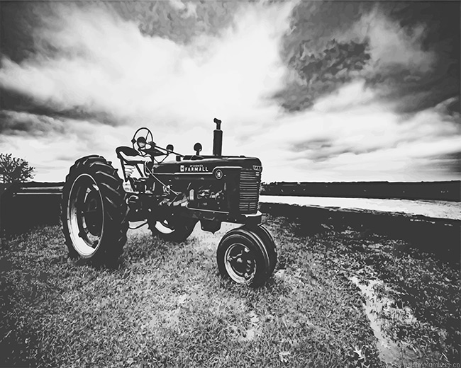 Black And White Tractor Painting By Numberss.png