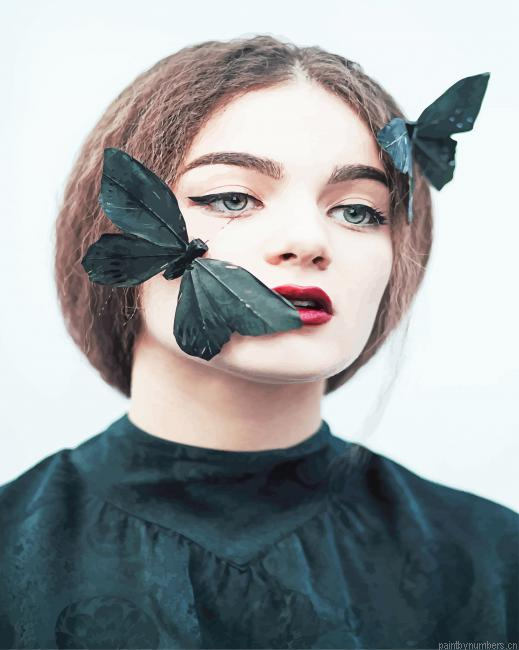 Black Butterflies On Girl Face Painting By Numberss.png