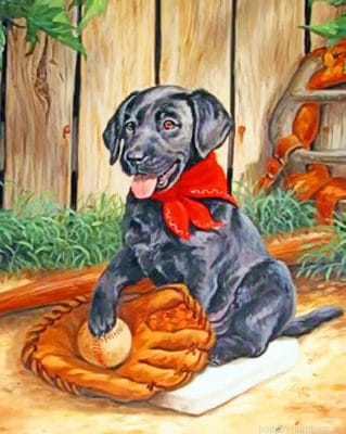 Black Dog Playing Baseball Painting By Numberss.png
