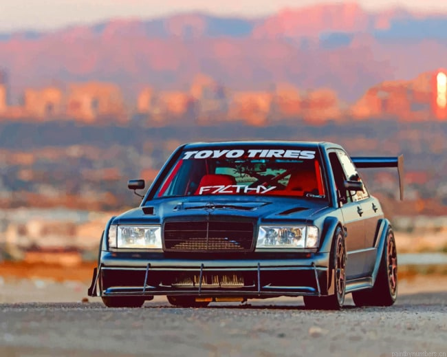 Black Mercedes 190e Cars Painting By Numberss.png