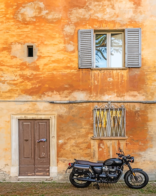 Black Motorcycle Old House Painting By Numbers.png