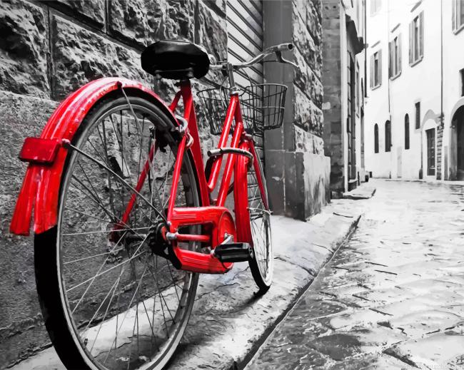Black White And Red Bicycle Painting By Numberss.png