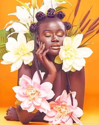 Black Woman Flowers Painting By Numberss.png