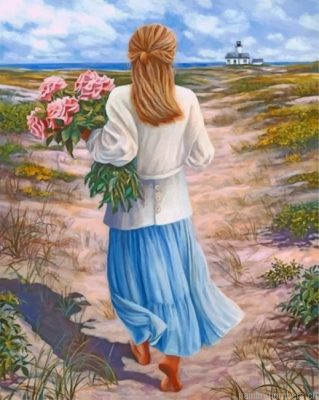 Blond Woman Holding Flowers Painting By Numbers.png