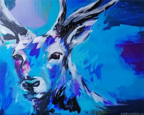 Blue Abstract Deer Painting By Numbers.png