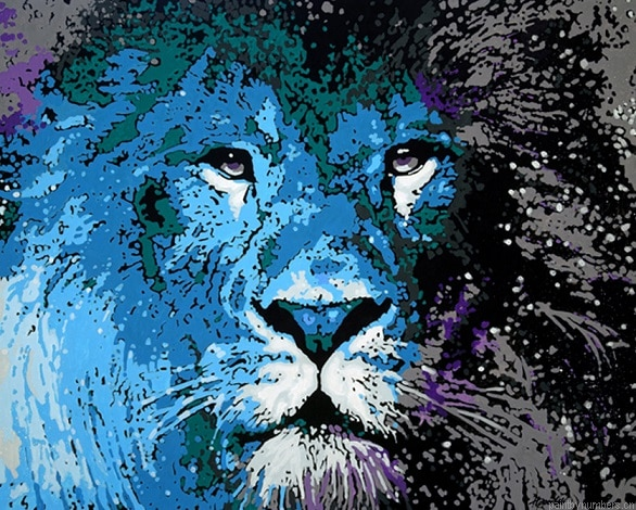 Blue Abstract Lion Painting By Numberss.png