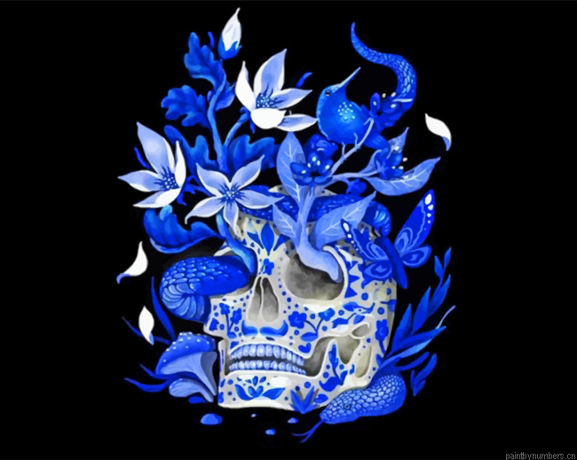 Blue And White Skull Painting By Numberss.png