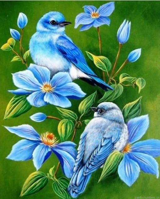 Blue Birds And Flowers Painting By Numbers.png