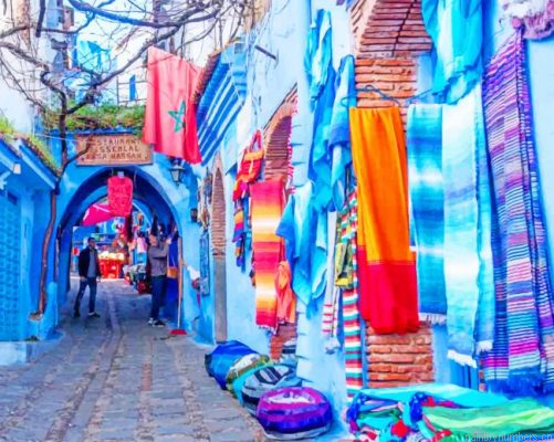 Blue City Chefchaouen Morrocan Rugs Shops Painting By Numbers.png
