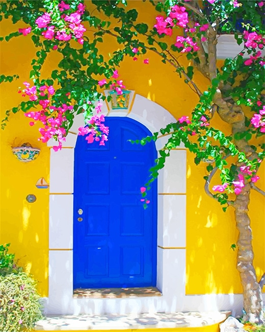 Blue Door With Flowers Painting By Numberss.png