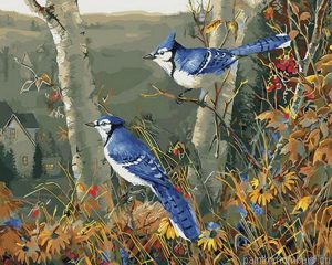 Blue Jay On Flowering Tree Painting By Numbers.png