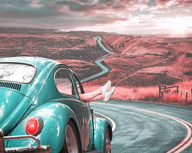Blue Old Car Road Painting By Numberss.png