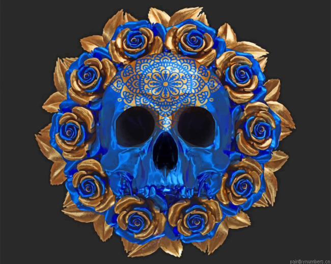 Blue Skull And Flowers Painting By Numberss.png