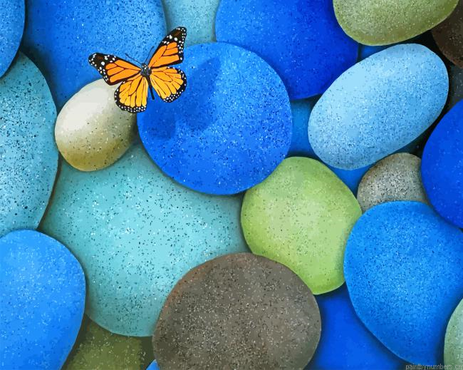Blue Stones And Butterfly Painting By Numbers.png