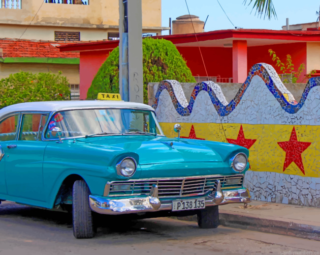 Blue Taxi In Havana Cuba Cars Painting By Numberss.png