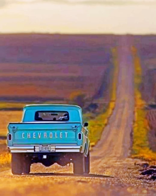 Blue Truck On A Road Painting By Numberss.png