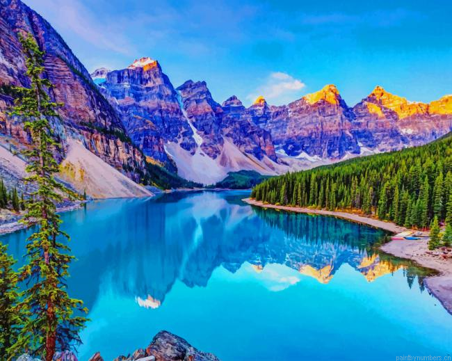 Blue Water Snowy Mountains Landscapes Painting By Numberss.png