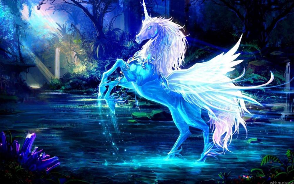 Blue White Unicorn Horse Painting By Numberss.png